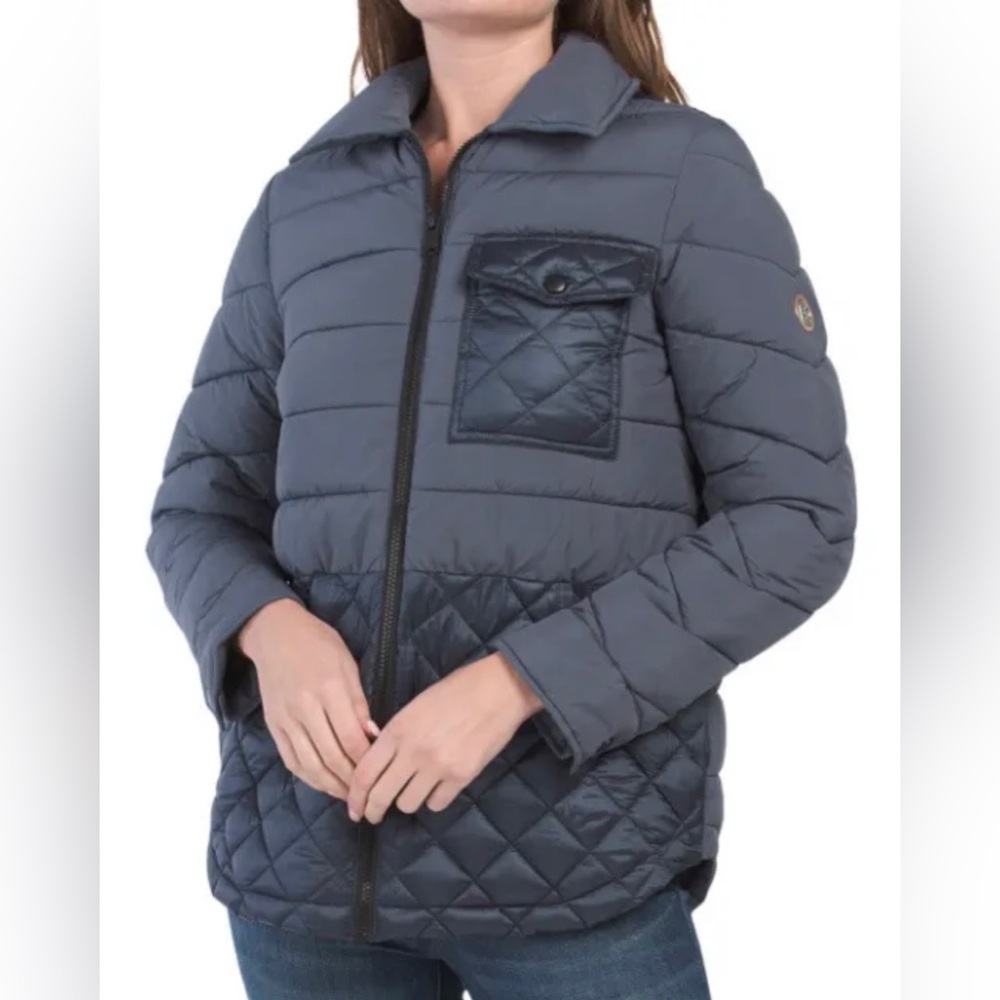 Bernardo Mixed Media Mid Weight Puffer Jacket - Picture 1 of 2